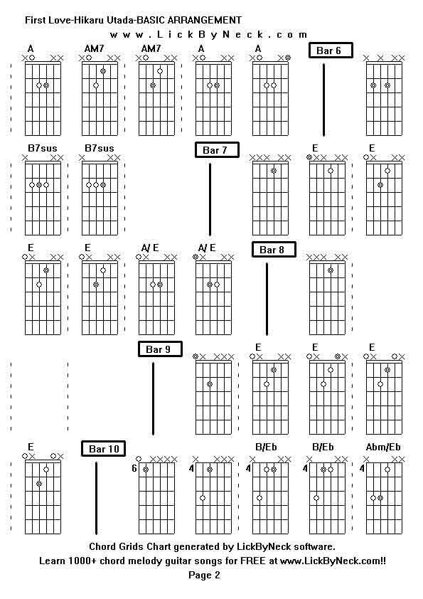 Chord Grids Chart of chord melody fingerstyle guitar song-First Love-Hikaru Utada-BASIC ARRANGEMENT,generated by LickByNeck software.
